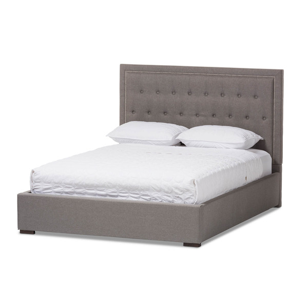 Baxton Studio Taylor Modern Light Grey Queen Size Gas-Lift Platform Bed 137-7513